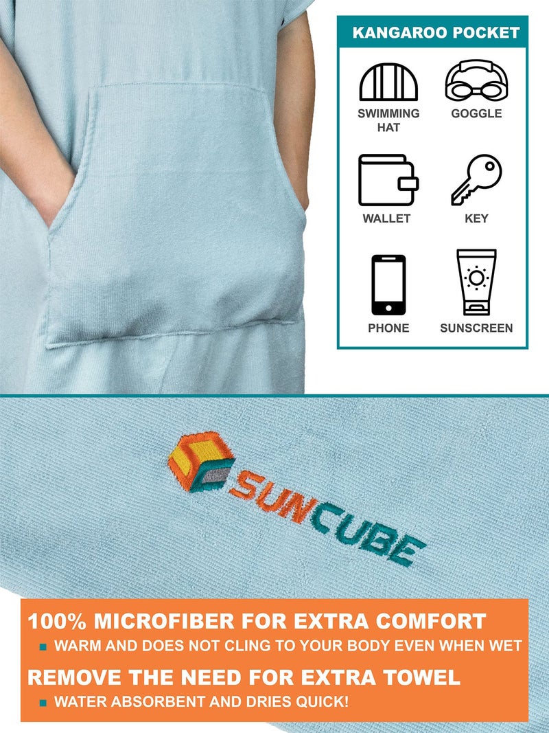 Suncube SUN CUBE Light Blue Microfiber Polyester Surf Poncho Changing Robe with Hood, Quick Dry, Absorbent, Unisex, One Size Fits Most, 44 Inches - Image 3